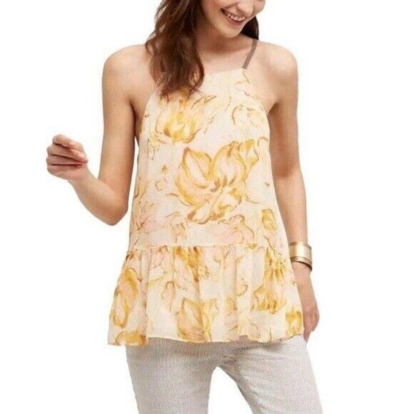 Anthropologie Tops - Anthropologie HD In Paris Cami Tank Top Womens Small Peach Yellow Floral Peplum